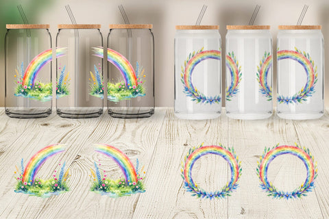 Glass Can Botanical Boho Rainbow Sublimation artnoy 