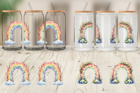 Glass Can Botanical Boho Rainbow Sublimation artnoy 