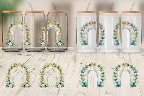 Glass Can Botanical Boho Rainbow Sublimation artnoy 