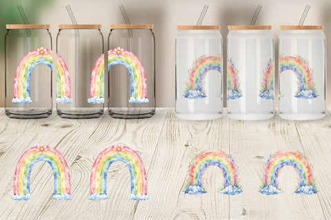 Glass Can Botanical Boho Rainbow Sublimation artnoy 