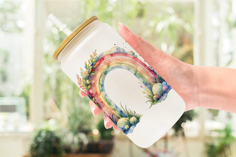 Glass Can Botanical Boho Rainbow Sublimation artnoy 