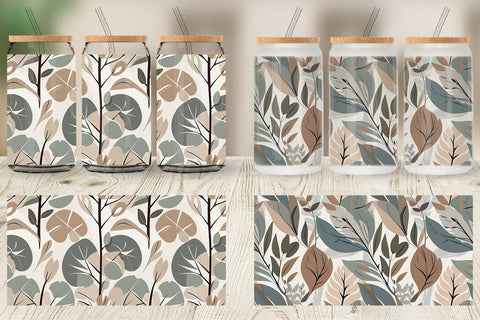 Glass Can Botanical Elements Pattern Sublimation artnoy 