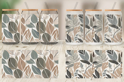 Glass Can Botanical Elements Pattern Sublimation artnoy 