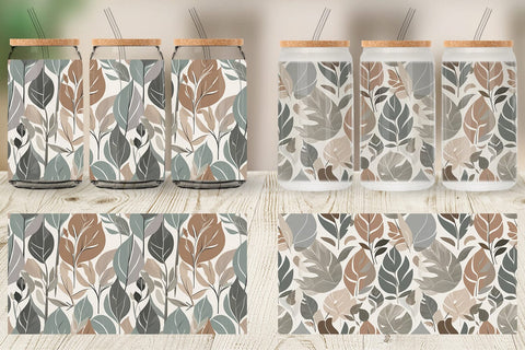 Glass Can Botanical Elements Pattern Sublimation artnoy 