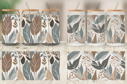 Glass Can Botanical Elements Pattern Sublimation artnoy 