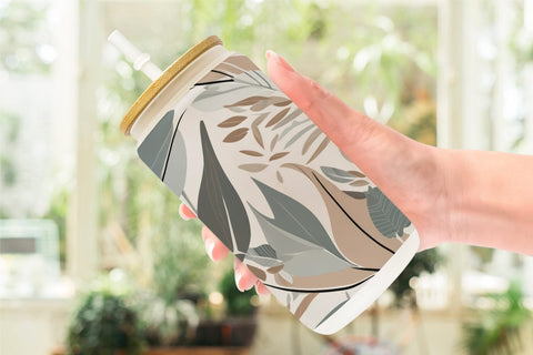 Glass Can Botanical Elements Pattern Sublimation artnoy 