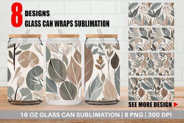 Glass Can Botanical Elements Pattern Sublimation artnoy 