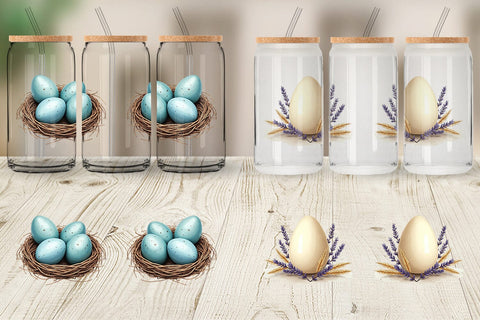 Glass Can Botanical Floral Easter Eggs Watercolor Sublimation artnoy 