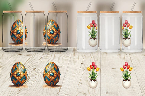 Glass Can Botanical Floral Easter Eggs Watercolor Sublimation artnoy 