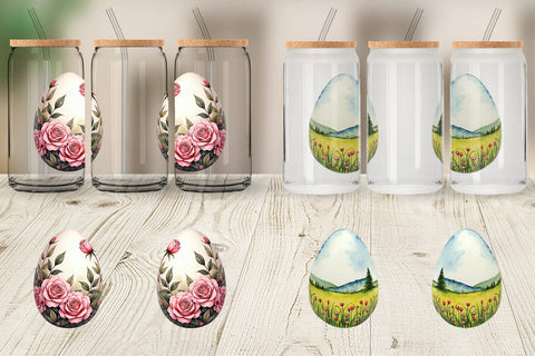 Glass Can Botanical Floral Easter Eggs Watercolor Sublimation artnoy 
