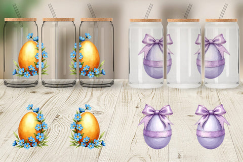 Glass Can Botanical Floral Easter Eggs Watercolor Sublimation artnoy 