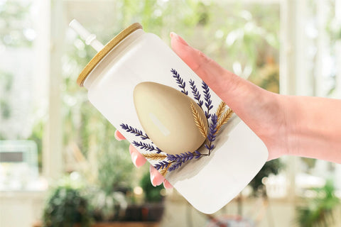 Glass Can Botanical Floral Easter Eggs Watercolor Sublimation artnoy 