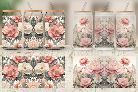 Glass Can Botanical Floral Sublimation artnoy 