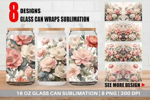 Glass Can Botanical Floral Sublimation artnoy 