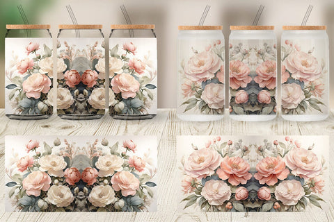 Glass Can Botanical Floral Sublimation artnoy 