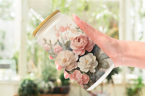 Glass Can Botanical Floral Sublimation artnoy 