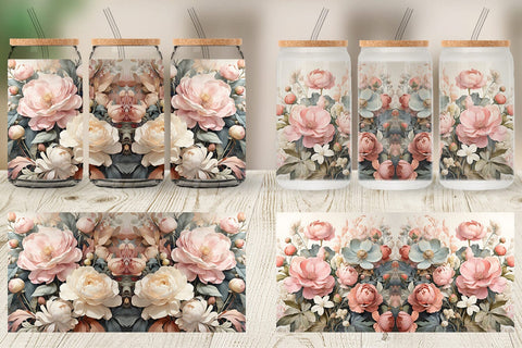 Glass Can Botanical Floral Sublimation artnoy 