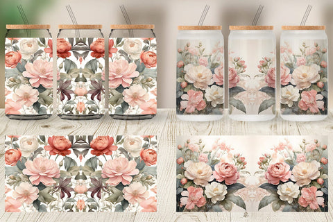 Glass Can Botanical Floral Sublimation artnoy 
