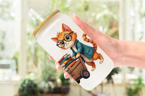 Glass Can Brainy Buddies Scholarly Animals Watercolor Sublimation artnoy 