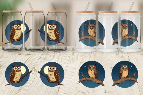 Glass Can Branch Owl Sublimation artnoy 
