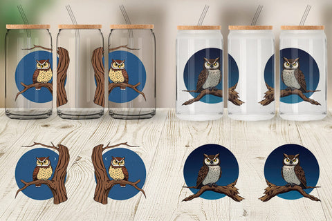 Glass Can Branch Owl Sublimation artnoy 