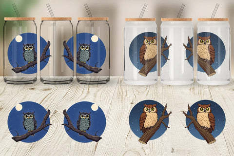Glass Can Branch Owl Sublimation artnoy 