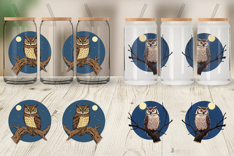 Glass Can Branch Owl Sublimation artnoy 