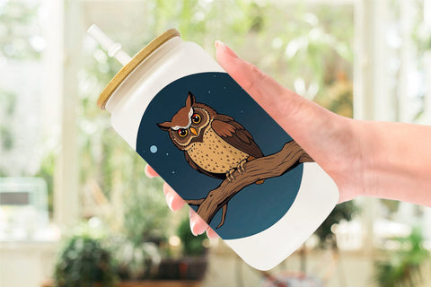 Glass Can Branch Owl Sublimation artnoy 