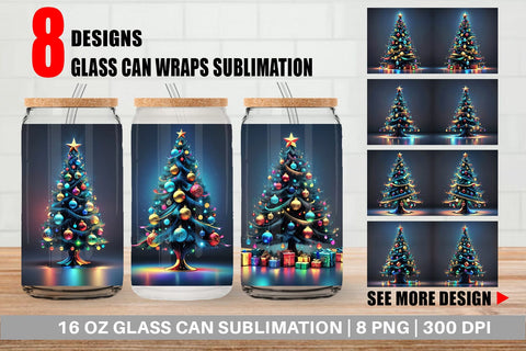 Glass Can Bright Christmas Tree Sublimation artnoy 
