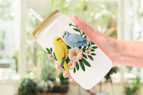 Glass Can Budgerigar Embroidery Sublimation artnoy 