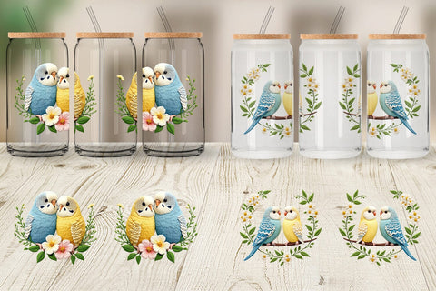Glass Can Budgerigar Embroidery Sublimation artnoy 
