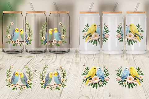 Glass Can Budgerigar Embroidery Sublimation artnoy 