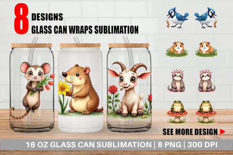 Glass Can Bug-Eyed Spring Bloomers Watercolor Sublimation artnoy 
