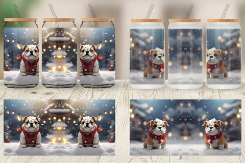 Glass Can Bulldog Christmas Sublimation artnoy 