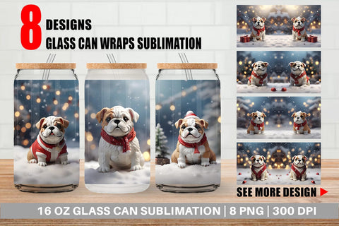 Glass Can Bulldog Christmas Sublimation artnoy 