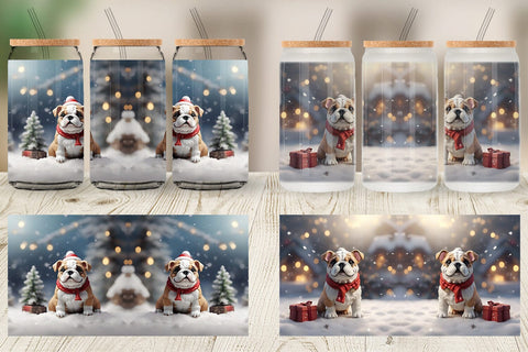 Glass Can Bulldog Christmas Sublimation artnoy 