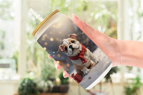 Glass Can Bulldog Christmas Sublimation artnoy 