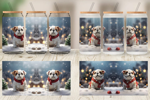 Glass Can Bulldog Christmas Sublimation artnoy 