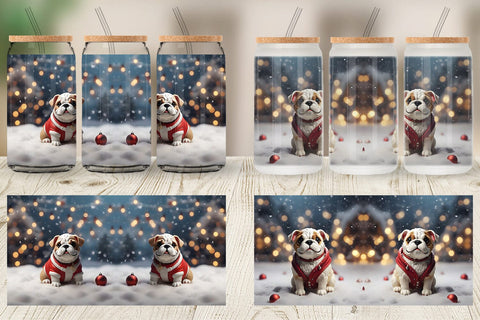 Glass Can Bulldog Christmas Sublimation artnoy 