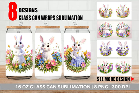 Glass Can Bunny Easter Embroidery Sublimation artnoy 