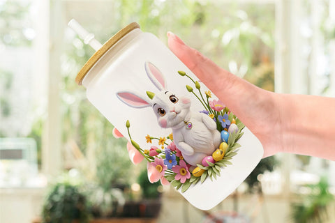 Glass Can Bunny Easter Embroidery Sublimation artnoy 