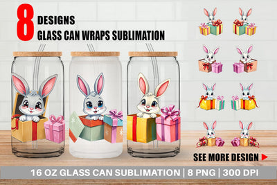 Glass Can Bunny Gift Sublimation artnoy 