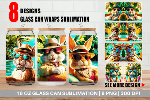 Glass Can Bunny in Summer Sublimation artnoy 