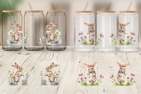 Glass Can Bunny in Summer Watercolor Sublimation artnoy 