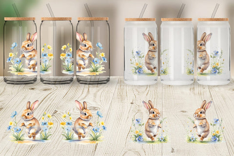 Glass Can Bunny in Summer Watercolor Sublimation artnoy 