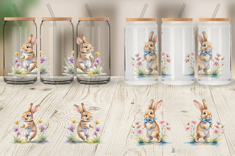 Glass Can Bunny in Summer Watercolor Sublimation artnoy 