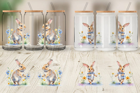 Glass Can Bunny in Summer Watercolor Sublimation artnoy 