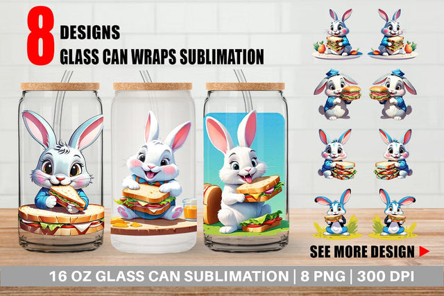 Glass Can Bunny with Sandwich Sublimation artnoy 