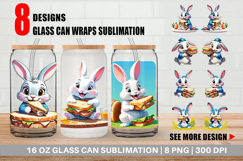 Glass Can Bunny with Sandwich Sublimation artnoy 