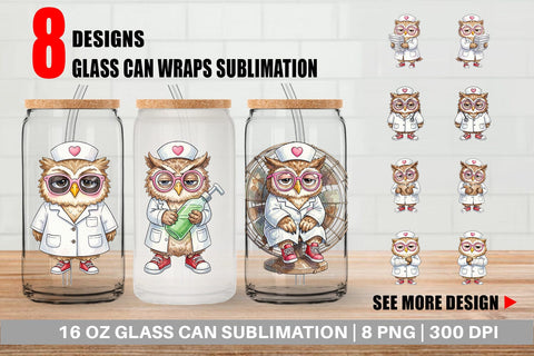 Glass Can Burnout Owl Nurse Lifestyle Sublimation artnoy 